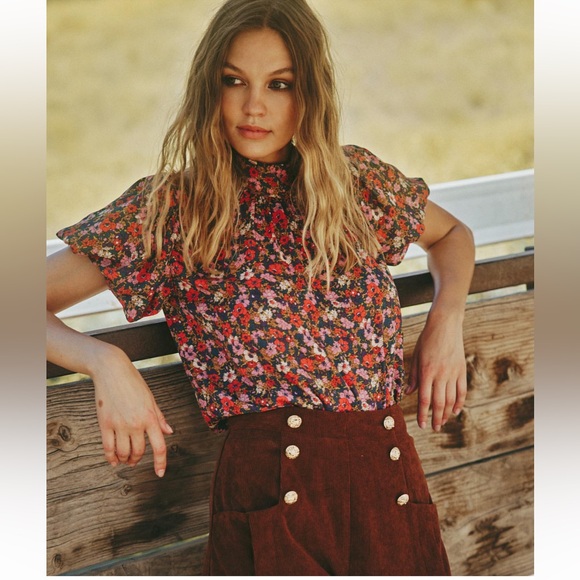 Vici Women’s Multicolor Floral Puff Sleeve Tie Back Blouse Top Size XL - Picture 1 of 10